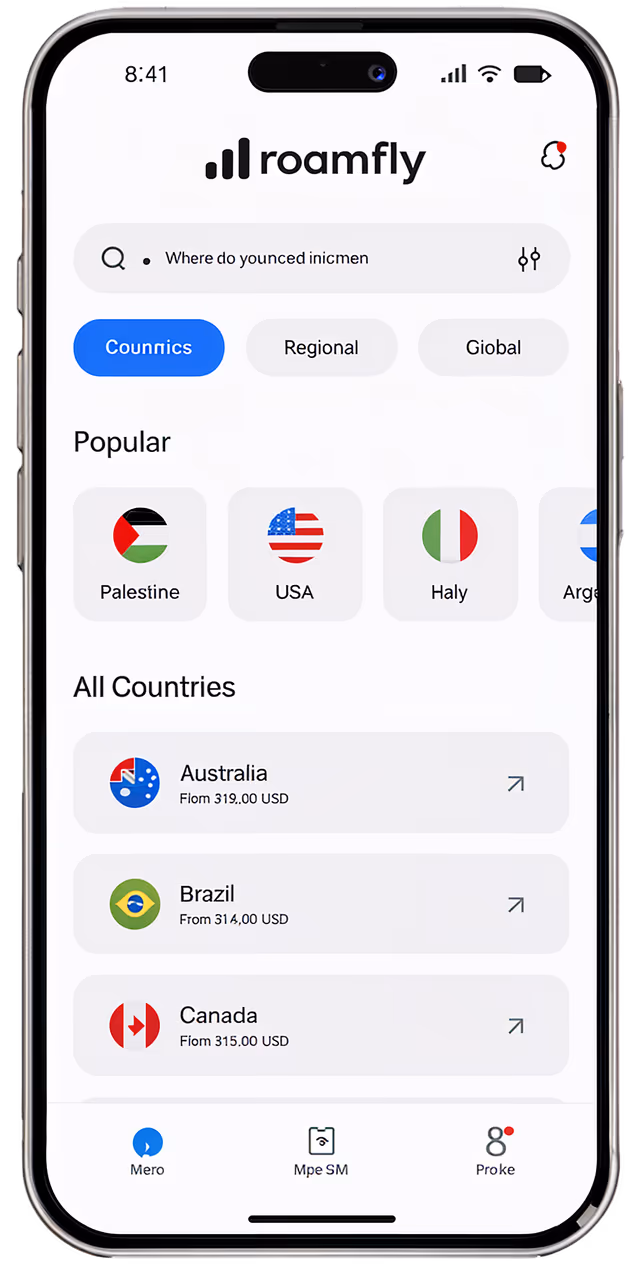 Roamfly eSIM data plans on an iPhone for 200+ countries